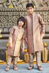All Boy Couture_Beige Cotton, Silk Sequins, Embroidery Achkan Kurta Set_Online_at_Aza_Fashions