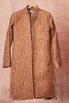 Buy_All Boy Couture_Beige Cotton, Silk Sequins, Embroidery Achkan Kurta Set_Online_at_Aza_Fashions