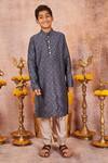 Buy_All Boy Couture_Blue Muslin, Cotton, Silk Embroidery Navy Geometric Print Kurta Set _at_Aza_Fashions