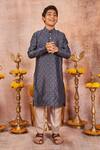 Shop_All Boy Couture_Blue Muslin, Cotton, Silk Embroidery Navy Geometric Print Kurta Set _at_Aza_Fashions