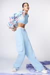 Buy_Tuna London - {Tuna Active}_Blue Jacket Poly Blended Crepe Satin Bomber And Cargo Track Pant  _at_Aza_Fashions