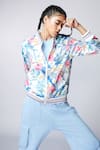 Shop_Tuna London - {Tuna Active}_Blue Jacket Poly Blended Crepe Satin Bomber And Cargo Track Pant  _at_Aza_Fashions