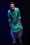 PUNIT BALANA_Blue Satin Silk Printed Floral Motifs Kurta Set _Online_at_Aza_Fashions