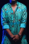Buy_PUNIT BALANA_Blue Satin Silk Printed Floral Motifs Kurta Set _Online_at_Aza_Fashions