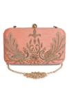 Buy_The Purple Sack_Peach Embroidery Peacock Clutch With Sling _at_Aza_Fashions