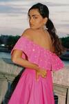 Shop_Kangana Trehan_Pink Crisp Taffeta Off Shoulder Embellished Dress_Online_at_Aza_Fashions