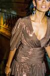 Kangana Trehan_Brown Brown Metallic Ruched Dress_Online_at_Aza_Fashions