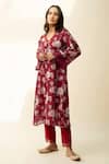 Roze_Red Cotton Faria Floral Print Kurta Pant Set_Online_at_Aza_Fashions