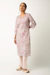 Roze_Beige Cotton Sheen Floral Print Kurta Set_Online_at_Aza_Fashions
