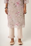 Roze_Beige Cotton Sheen Floral Print Kurta Set_at_Aza_Fashions