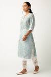 Buy_Roze_Blue Cotton Floral Print, Lace Work Round Gulmina Kurta Set _Online_at_Aza_Fashions