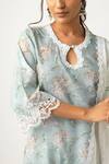 Shop_Roze_Blue Cotton Floral Print, Lace Work Round Gulmina Kurta Set _Online_at_Aza_Fashions