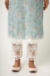 Roze_Blue Cotton Floral Print, Lace Work Round Gulmina Kurta Set _at_Aza_Fashions