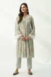 Buy_Roze_Green 100% Velvet Floral V Neck Fiza Kurta _at_Aza_Fashions