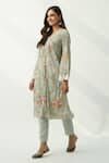 Buy_Roze_Green 100% Velvet Floral V Neck Fiza Kurta _Online_at_Aza_Fashions