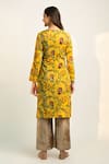 Shop_Roze_Yellow Velvet Printed Floral V Neck Sehrish Kurta And Palazzo Set _at_Aza_Fashions