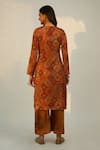 Shop_Roze_Orange Velvet Printed Floral V Neck Shiza Kurta And Palazzo Set _at_Aza_Fashions