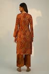 Shop_Roze_Orange Velvet Printed Floral V Neck Shiza Kurta _at_Aza_Fashions