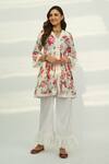 Buy_Roze_White Velvet Floral Print, Lace Work V Neck Leah Kurta And Pant Set_at_Aza_Fashions