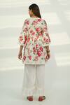 Shop_Roze_White Velvet Floral Print, Lace Work V Neck Leah Kurta And Pant Set_at_Aza_Fashions