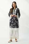 Buy_Roze_Black Velvet Printed Floral V Neck Parsia Kurta And Palazzo Set _at_Aza_Fashions