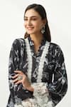Buy_Roze_Black Velvet Printed Floral V Neck Parsia Kurta And Palazzo Set _Online_at_Aza_Fashions