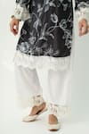 Roze_Black Velvet Printed Floral V Neck Parsia Kurta And Palazzo Set _at_Aza_Fashions