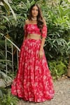 Buy Roze Pink Organza Floral Print One Shoulder Rabhya Lehenga Set Online at Aza Fashions Buy_Roze_Pink Organza Floral Print One Shoulder Rabhya Lehenga Set _Online_at_Aza_Fashions