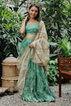 Buy_Roze_Green Organza Printed Floral Round Sara Lehenga Set _at_Aza_Fashions