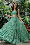 Buy_Roze_Green Organza Printed Floral Round Sara Lehenga Set _Online_at_Aza_Fashions