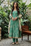 Buy_Roze_Green 100% Organza Floral Scoop Neck Chhaya Anarkali Pant Set _at_Aza_Fashions