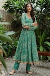 Shop_Roze_Green 100% Organza Floral Scoop Neck Chhaya Anarkali Pant Set _at_Aza_Fashions