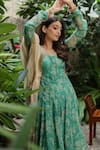 Shop_Roze_Green 100% Organza Floral Scoop Neck Chhaya Anarkali Pant Set _Online_at_Aza_Fashions