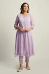 Roze_Purple Crinkle Cotton Embroidered Lace Work Round Mahjabeen Kurta Set _Online_at_Aza_Fashions