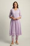 Roze_Purple Crinkle Cotton Embroidered Lace Work Round Mahjabeen Kurta _Online_at_Aza_Fashions