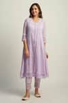 Buy_Roze_Purple Crinkle Cotton Embroidered Lace Work Round Mahjabeen Kurta _Online_at_Aza_Fashions