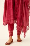 Roze_Red Crinkle Cotton Embroidered Lace Work Round Mahjabeen Kurta Set _at_Aza_Fashions