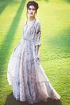 Shop_Aaryaa By Kashveen Kohli_Purple Cape Pepper Silk And Embroidery Floral Sweetheart & Skirt Set _at_Aza_Fashions