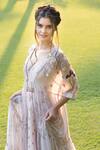 Buy_Aaryaa By Kashveen Kohli_Purple Cape Pepper Silk And Embroidery Floral Sweetheart & Skirt Set _Online_at_Aza_Fashions