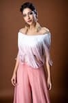 Aaryaa By Kashveen Kohli_Pink Polyester Fringe And Pants Georgette, Top Crepe Round & Palazzo Set _Online_at_Aza_Fashions