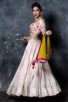 Buy_Aaryaa By Kashveen Kohli_Pink Blouse Pure Raw And Dupatta Soft Net, Lehenga Linen Thread, Set _at_Aza_Fashions