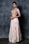 Aaryaa By Kashveen Kohli_Pink Blouse Pure Raw And Dupatta Soft Net, Lehenga Linen Thread, Set _Online_at_Aza_Fashions