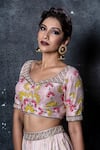 Buy_Aaryaa By Kashveen Kohli_Pink Blouse Pure Raw And Dupatta Soft Net, Lehenga Linen Thread, Set _Online_at_Aza_Fashions