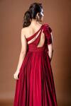 Shop Aaryaa By Kashveen Kohli Red Crepe Thread One Shoulder Gown at Aza Fashions Shop_Aaryaa By Kashveen Kohli_Red Crepe Thread One Shoulder Gown _at_Aza_Fashions