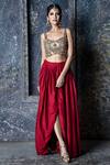 Buy_Aaryaa By Kashveen Kohli_Red Skirt Muslin Slub And Crop Top Net Applique & Embroidery Beads & Set _at_Aza_Fashions