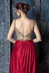 Shop_Aaryaa By Kashveen Kohli_Red Skirt Muslin Slub And Crop Top Net Applique & Embroidery Beads & Set _at_Aza_Fashions