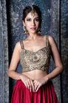 Aaryaa By Kashveen Kohli_Red Skirt Muslin Slub And Crop Top Net Applique & Embroidery Beads & Set _Online_at_Aza_Fashions
