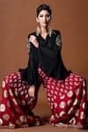 Aaryaa By Kashveen Kohli_Black Shirt Crepe And Palazzo Muslin Slub Print & Embroidery Placement & Set _Online_at_Aza_Fashions