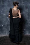 Shop_Aaryaa By Kashveen Kohli_Black Saree Organza And Blouse Net Sequin Work Pre-stitched With Embroidered _at_Aza_Fashions
