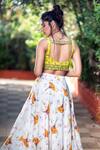 Shop_Aaryaa By Kashveen Kohli_Green Skirt Crepe Floral Leaf Neck Cape And Set _at_Aza_Fashions